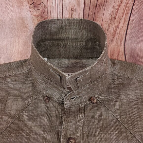 Schaefer Outfitter Mens Large Button Down LS Western Shirt Cowboy Khaki 7070 - Picture 4 of 12